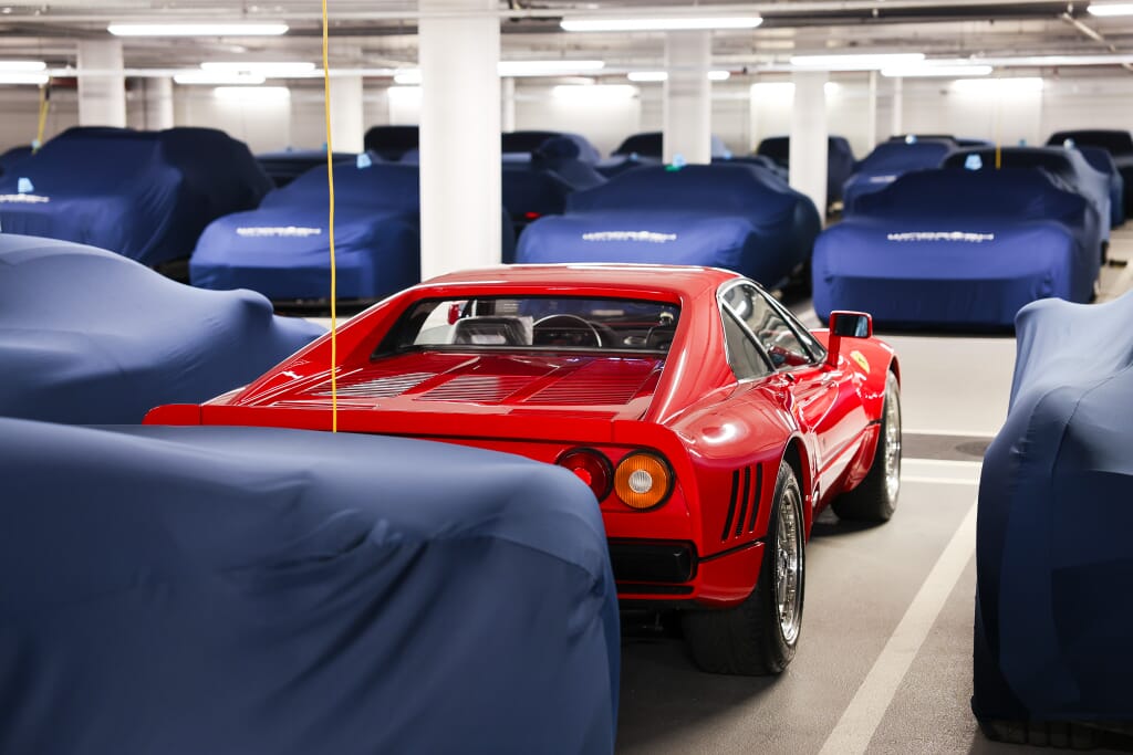 a Ferrari in high security car storage in London
