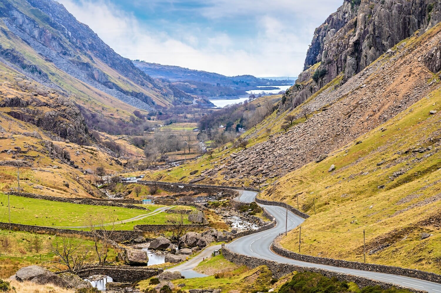 A view down the Pen-y-Pass in Snowdonia, Wales in springtime