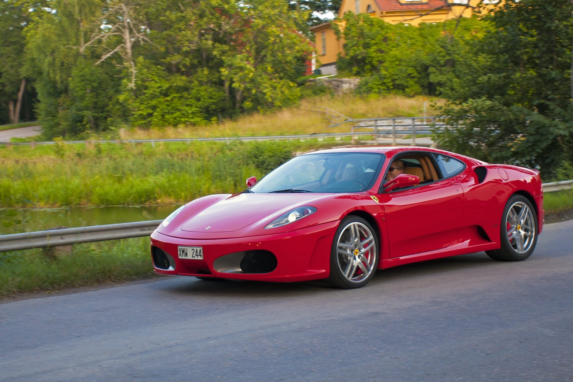 Ulva, Uppsala, Sweden - August 13,  2019:  Vintage Ferrari F430 from 2006 at a classic and vintage car event at Ulva, Uppsala.